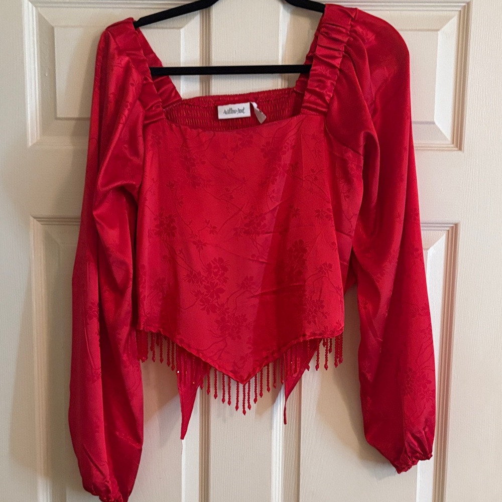 Allison Red Women's Blouse with Fringe
